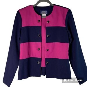 Vintage Willow Ridge Jacket 10 T Navy Blue and Pink Color-block Gold Buttons